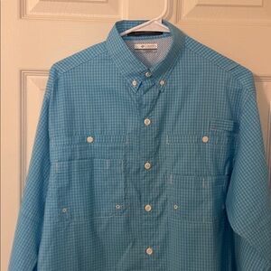 Columbia Marine Blue Super Tamiami Check Button-Up Shirt Long Sleeve Small
